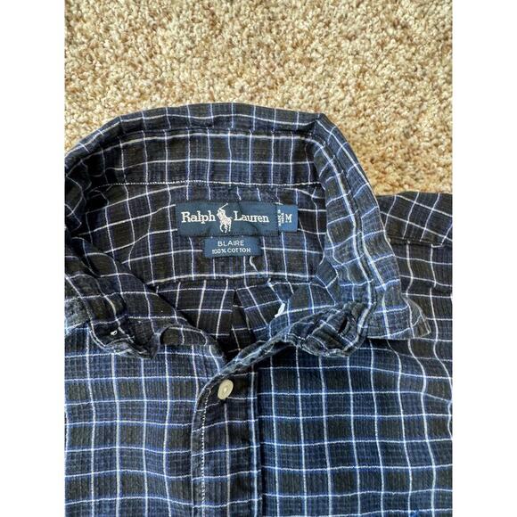 POLO by Ralph Lauren short sleeve collared shirt, size M, Blue Seersucker - Picture 3 of 8